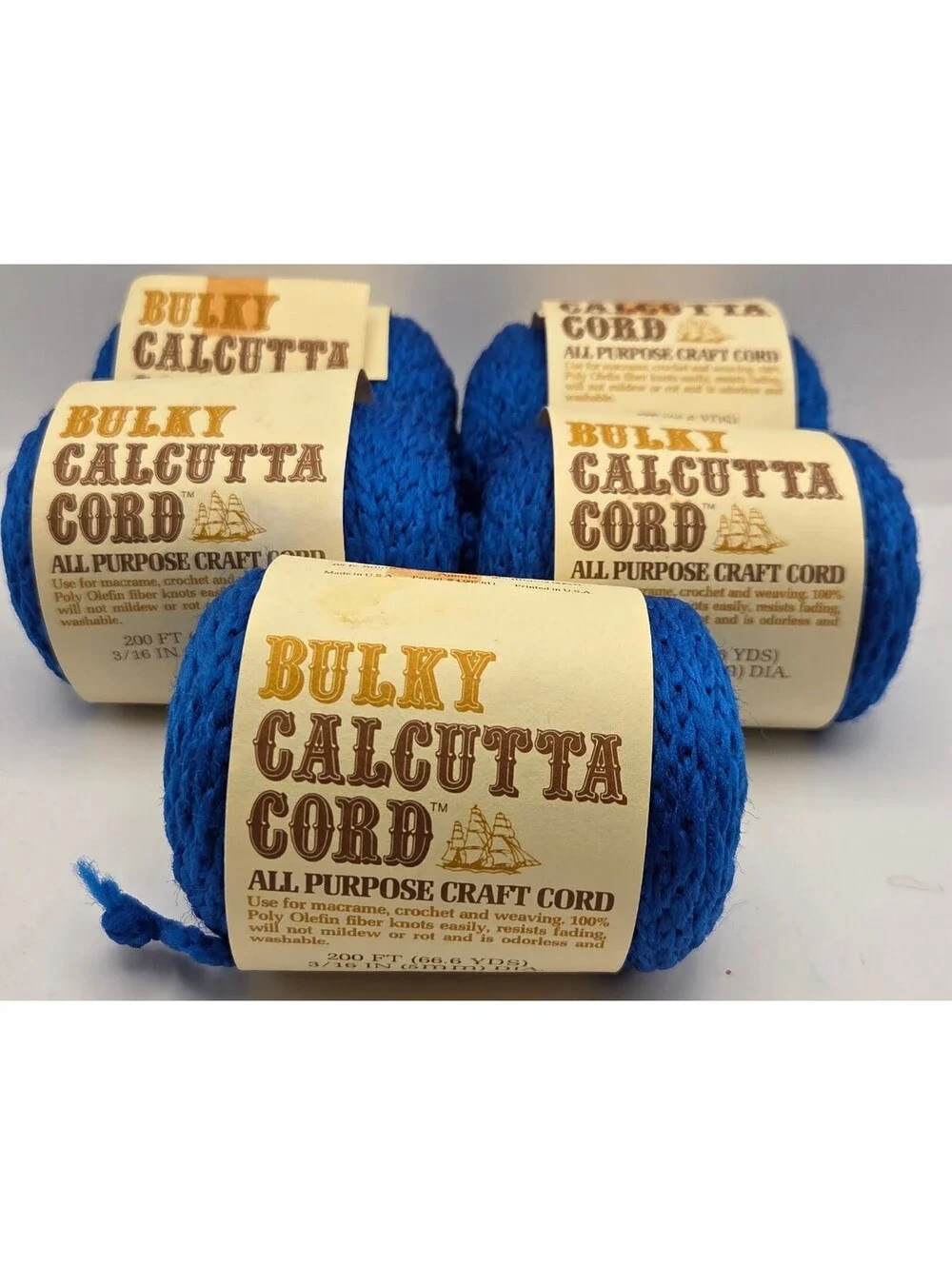 Lot of 5 Vintage Bulky Calcutta Cord 200 Ft Blue Macrame Craft Cord 3/16